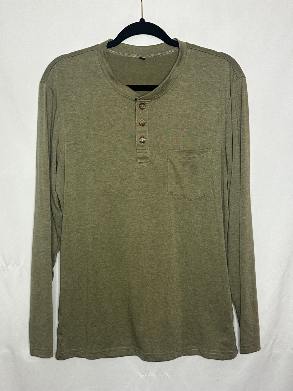 UBRANDED | Men's Olive Green Long-Sleeve Henley Shirt, Size S